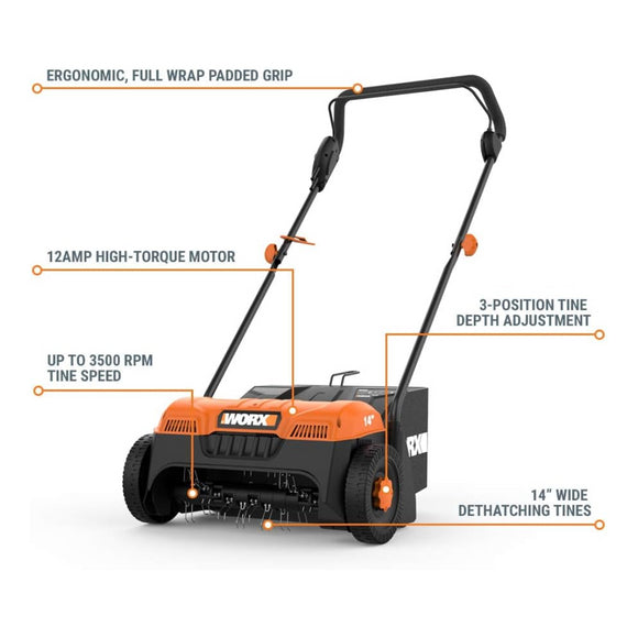 Worx WG850 Corded 12 Amp Electric 14" Dethatcher