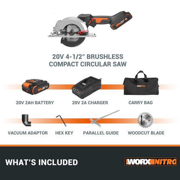 Worx WX531L Cordless 20V WorxSaw 4.5" Compact Circular Saw