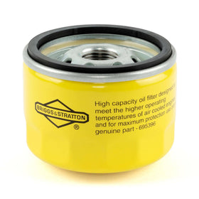  Yellow Briggs & Stratton 696854 oil filter with logo and threaded center, replaces part 695396