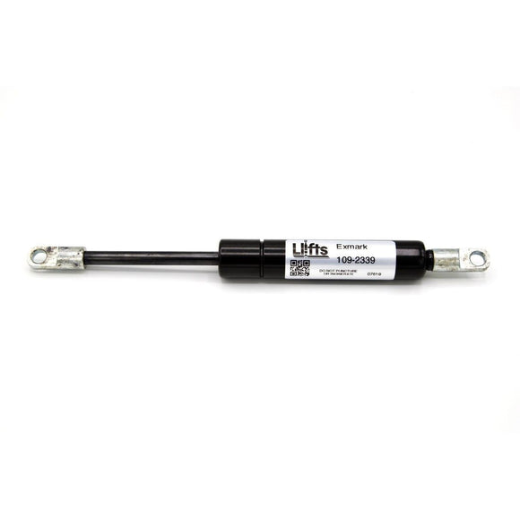  Black cylinder steering damper with metal end connectors and Exmark 109-2339 label