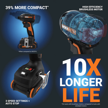 Worx WX265L Nitro 20V Brushless Compact 1/4" Impact Driver - 0