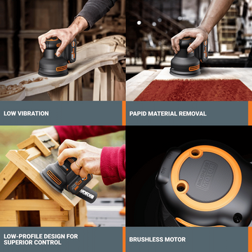 Worx WX823L 20V Brushless Cordless Rotary Sander - 0