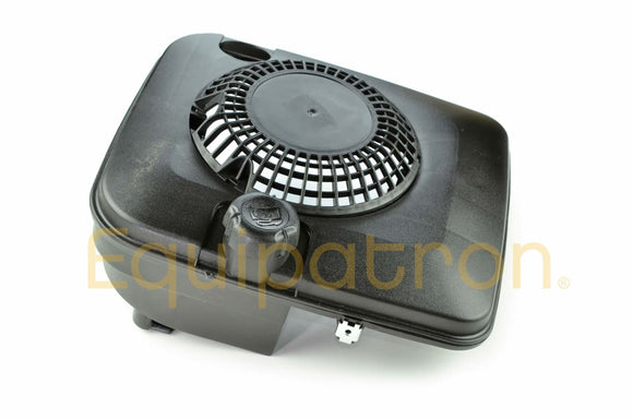 Black rectangular Briggs & Stratton plastic fuel tank with molded cap and mounting points