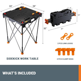Worx WX066 Sidekick Portable Folding Work Table, 24" x 24" x 32" - 0
