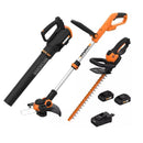 Worx WG933 Cordless 20V Leaf Blower, 12" String Trimmer & 22" Hedge Trimmer Kit-1