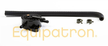 Small black Briggs & Stratton fuel pump with three hose ports and mounting points