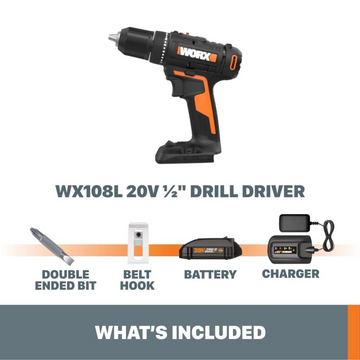 Worx WX108L Cordless 20V Power Share 1/2" Drill Driver - 0