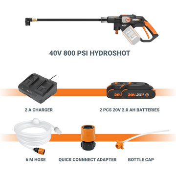 Worx WG647 Nitro 40V Hydroshot Max Portable Power Cleaner (800 MAX PSI) - 0