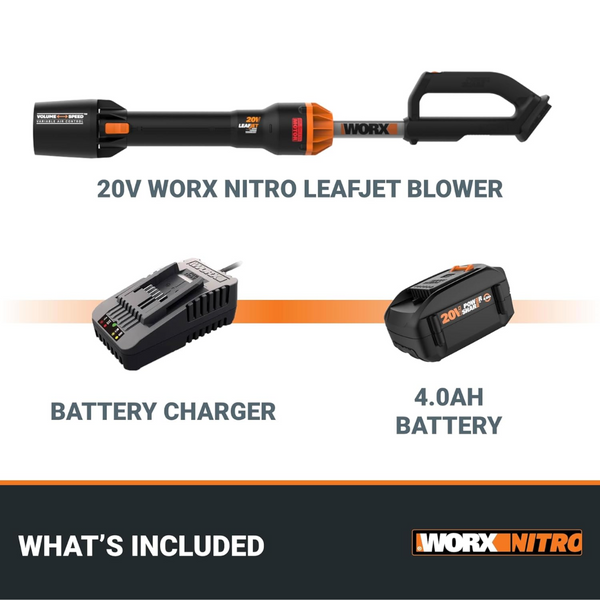 Worx WG543 20V Cordless Leaf Blower - Powershare Battery, Brushless Motor, Lightweight, 3-Year Warranty