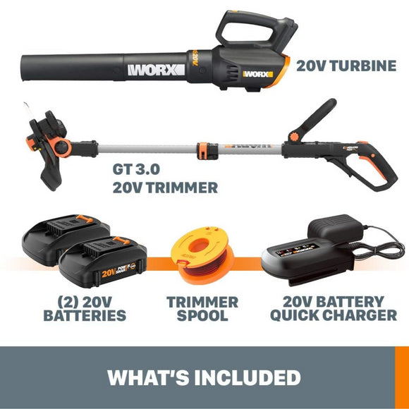 Worx WG929 Cordless 20V Leaf Blower & 12" String Trimmer Kit